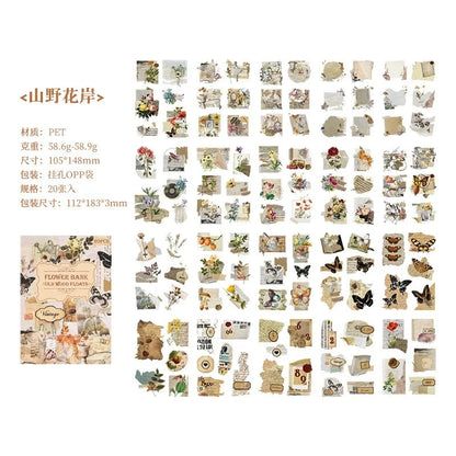 20 Sheets Vintage Scrapbooking Stickers Books PET Materials Creative DIY Journal Collage Material Journaling Supplies Sticker