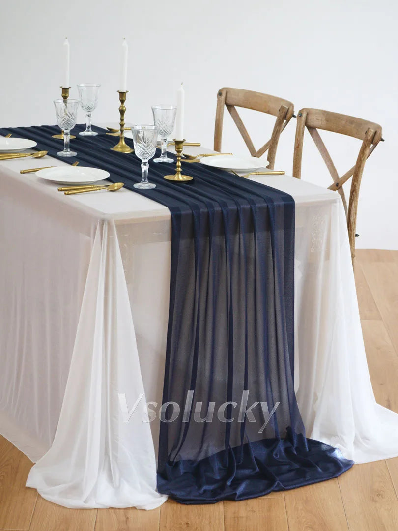 Table Runner Luxury Sheer for Wedding Rustic Boho Party Bridal Shower Birthday Christmas Decorations - Midnight Blue / 2m X 7
