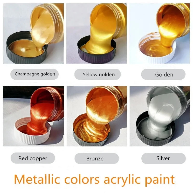 60ml Golden Paint Metallic Acrylic Paint,waterproof Not Faded for Statuary Coloring DIY Hand Clothes Painted Graffiti Pigment