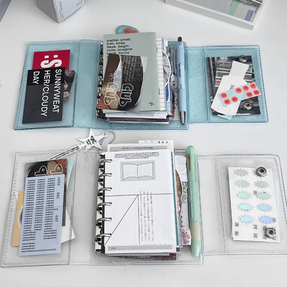 A7 3-Fold Notebook Transparent Budget Planner Replaceable Insert Pocket Storage Compact Travel Journal Daily Notes Sketchbook