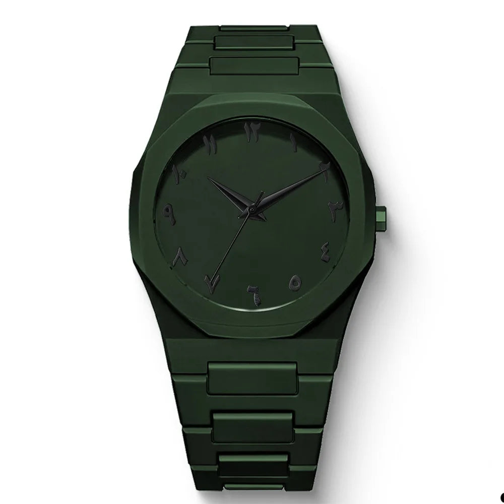 New Fashionable Men's Watch Simple Black Male Quartz Watches Arabic Digital Casual Drip Oil Strap - Green