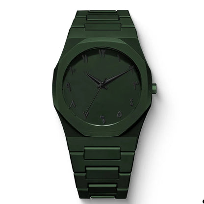 New Fashionable Men's Watch Simple Black Male Quartz Watches Arabic Digital Casual Drip Oil Strap - Green