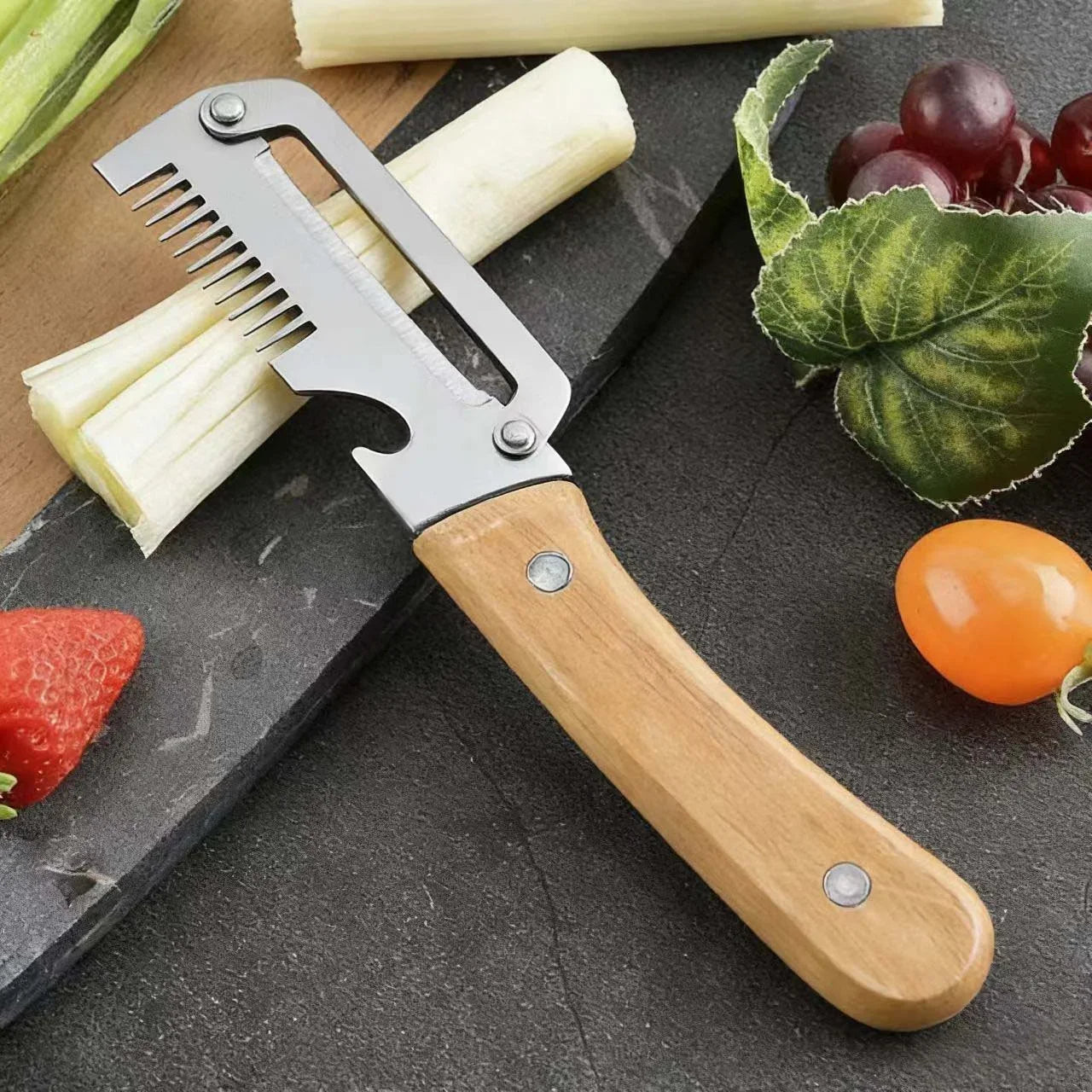 2026 New Paring Knife Ergonomic Wood Handle Knife Stainless Steel Vegetable Peeler with Wooden Handle 2-in-1 Fruit Potato Pee