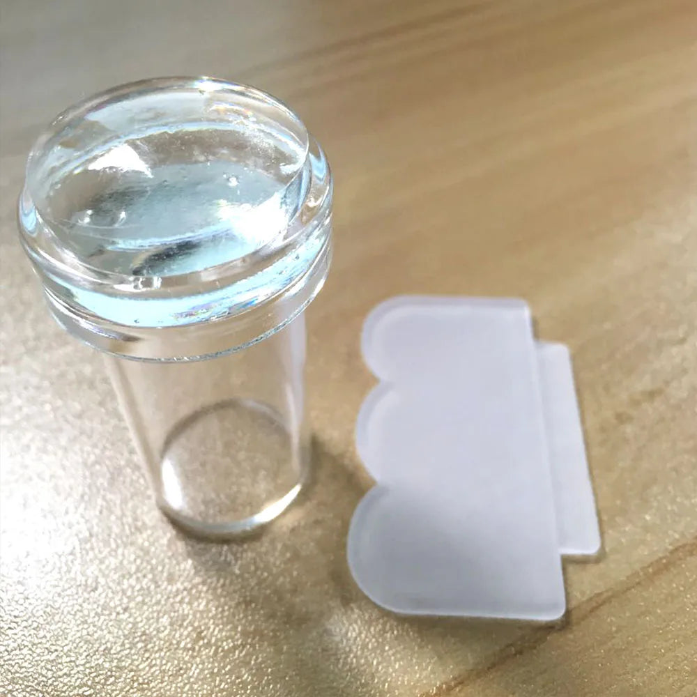 1pc Transparent Silicone Nail Art Stamping Kit French Design For Manicure Plate Stamp Polish Seal Two Side Stamper Scraper To