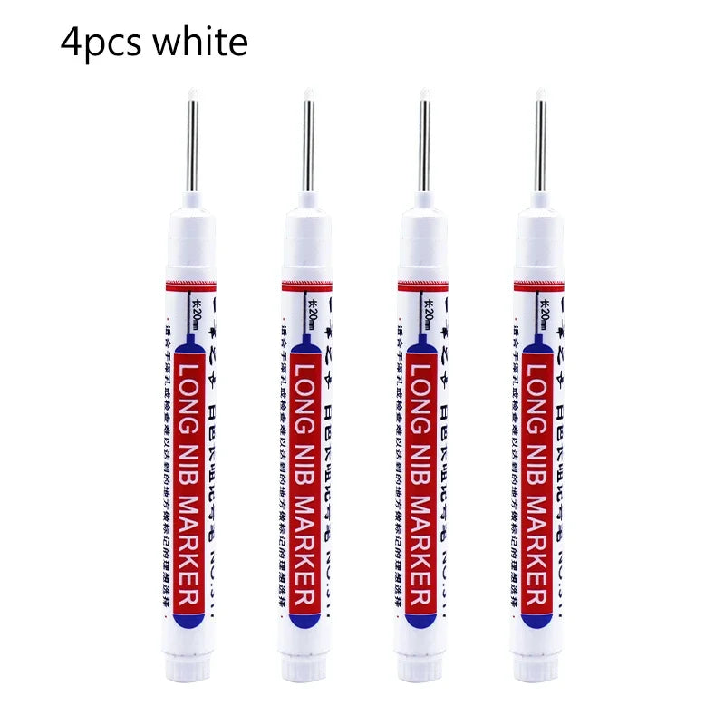 4/12 Pcs Waterproof Long Head Markers Deep Hole Marker Pen for Metal Carpenter Red/Black/Blue/Green Ink Woodworking Tools Mar