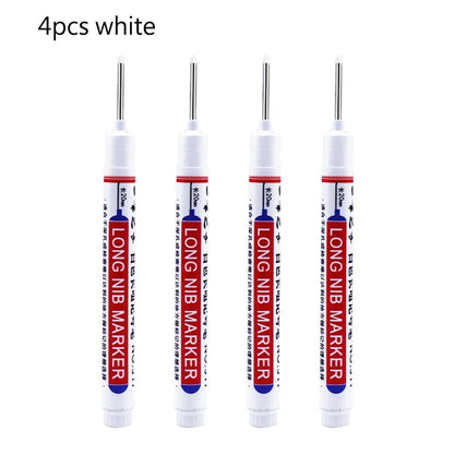 4/12 Pcs Waterproof Long Head Markers Deep Hole Marker Pen for Metal Carpenter Red/Black/Blue/Green Ink Woodworking Tools Mar