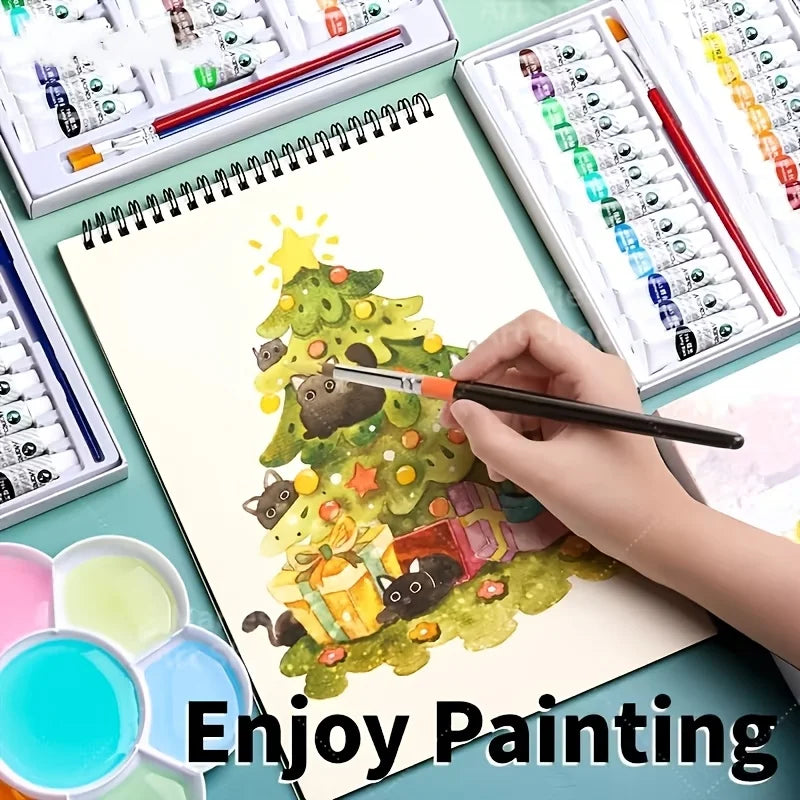 Gouache Paint Set - Artist Grade 12/18/24 Colors, Liquid Water-Based Pigments in 5ml Tubes for Canvas, Wood & Craft Painting 