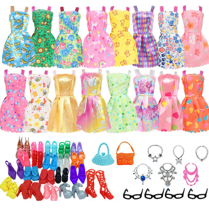 32 Item/Set 11.5 inch Doll Accessories=10 Mix Dress+ 4 Glasses+ 6 Necklaces+2 Handbag+ 10 Shoes Clothes 11.8'' Doll