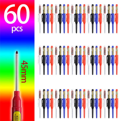 4-60Pcs 45mm Long Nib Head Carpenter Pen Deep Hole Marker Pens Black/Blue/Red/White for Measuring Woodworking Hand Tools - mi