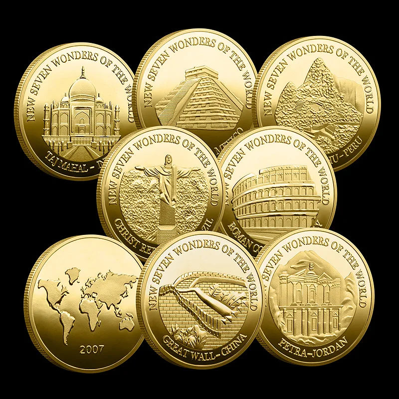Seven Wonders of The World Coin Collection Gold-plated Commemorative Badge Travel Collection Coin