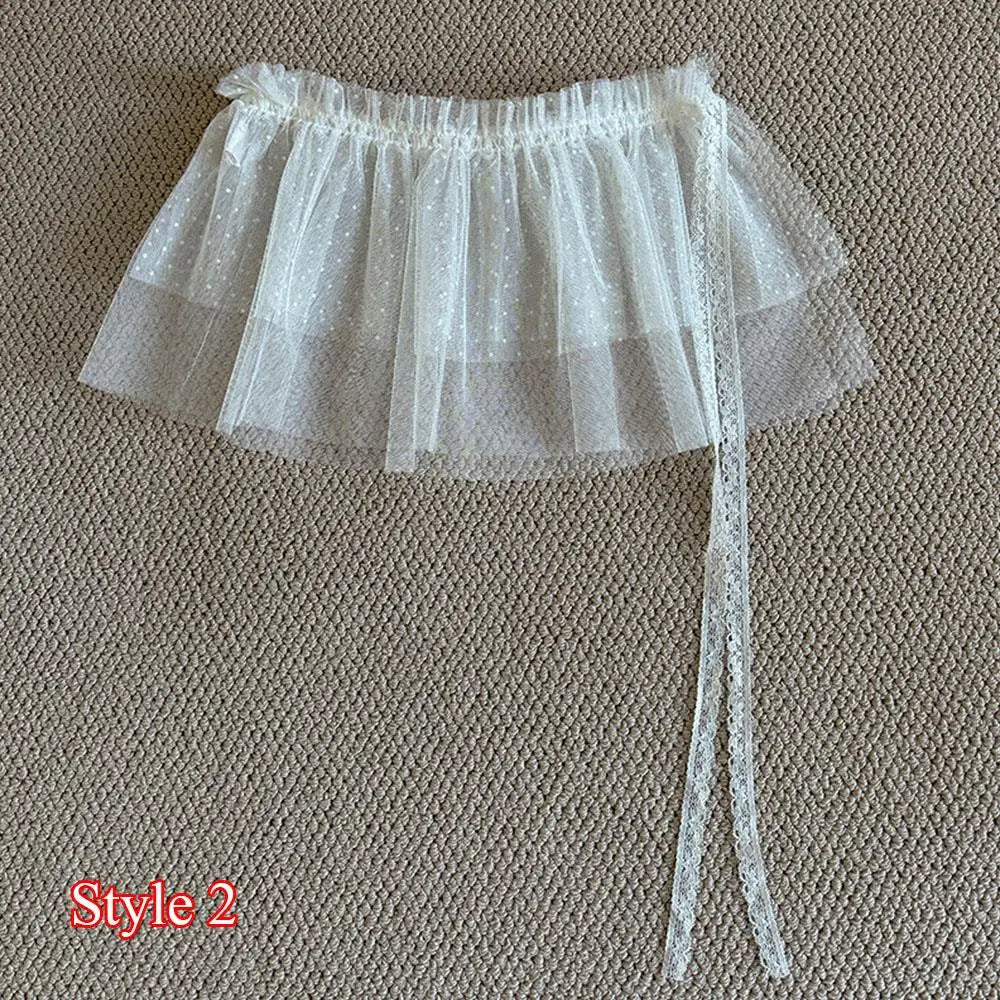 Lace Mini Skirts Women Elegant Sweet Lolita Short Skirts High Waist Y2k Streetwear Ruffle Skirts Lace Trim Butt Curtain Skirt