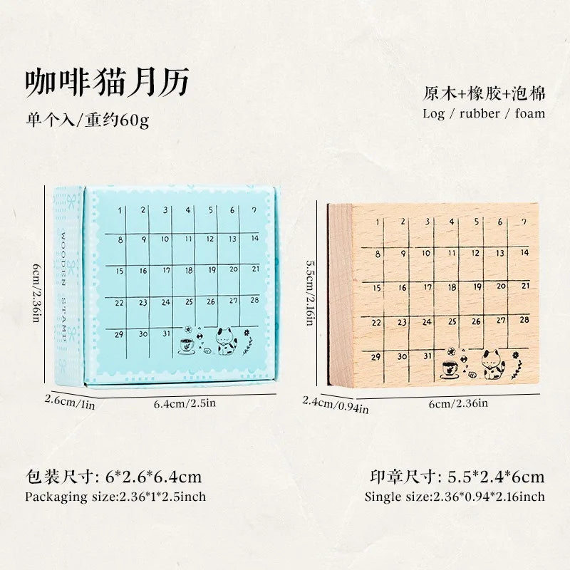 Cute Cat Daily Monthly Calendar Wood Stamp Journaling To Do List Memo Clock in Stamps for Scrapbooking Hobby DIY Craft Suppli