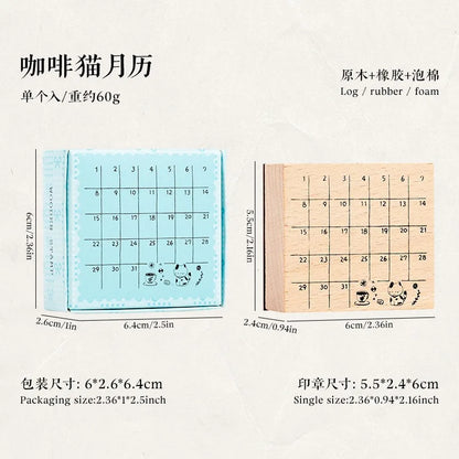 Cute Cat Daily Monthly Calendar Wood Stamp Journaling To Do List Memo Clock in Stamps for Scrapbooking Hobby DIY Craft Suppli