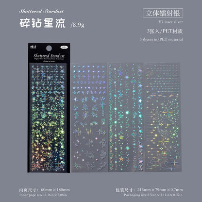 3sheets Element Collection Series Kawaii PET Laser Silver Stickers DIY Diary Phone Case Handmade Scrapbook Aesthetic Stickers