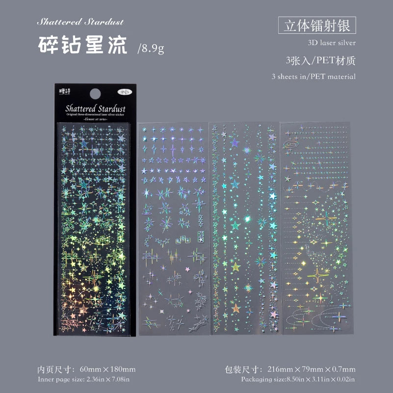 3sheets Element Collection Series Kawaii PET Laser Silver Stickers DIY Diary Phone Case Handmade Scrapbook Aesthetic Stickers