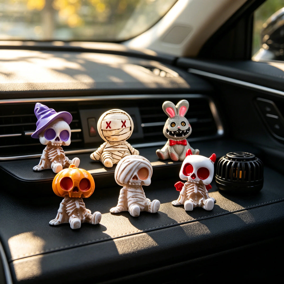 6pcs Halloween Resin Skeleton Mummy Figurines Mini Statues for DIY Micro Landscape Bonsai Car Desk Decor