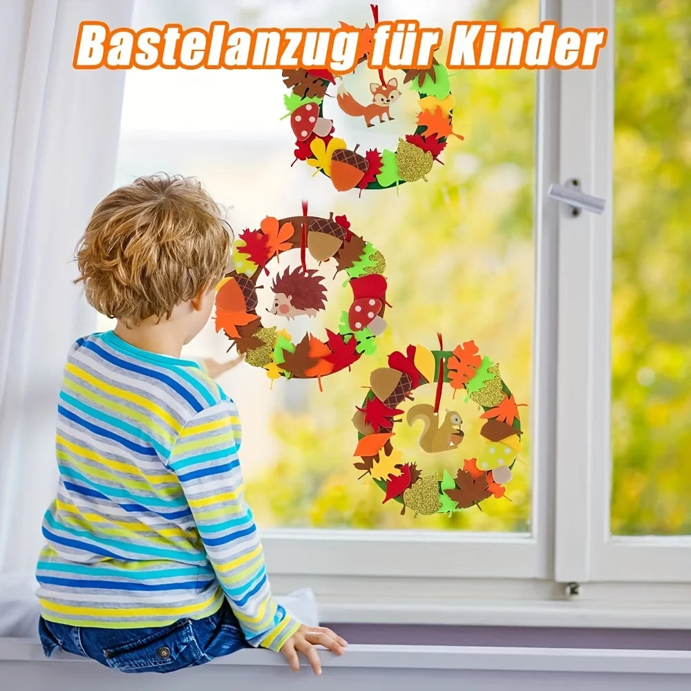 131pcs Fall Wreath Craft Kit, Autumn Crafts Set, Thanksgiving Art Supplies, Foam Craft Kit, Hedgehog Craft Set, Felt Craft Ki