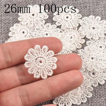 Flower White Lace Applique Mesh Trim For Sew On Guipure Fabric Wedding Supplies Home Decoration - 26mm 100pcs