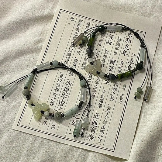Fashion Bamboo Beads Chinese Style Beaded Bracelet Chinese Style Beaded Braided Rope Bracelet Vintage Antique Bracelet
