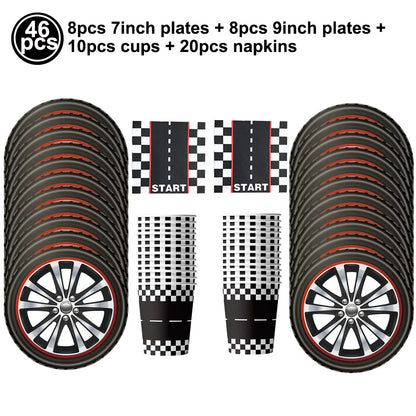 Racing Birthday Decorations Road Tablecloth Racetrack Tablecloth Runner Table flag for Kids Car Theme Birthday Party Supplies