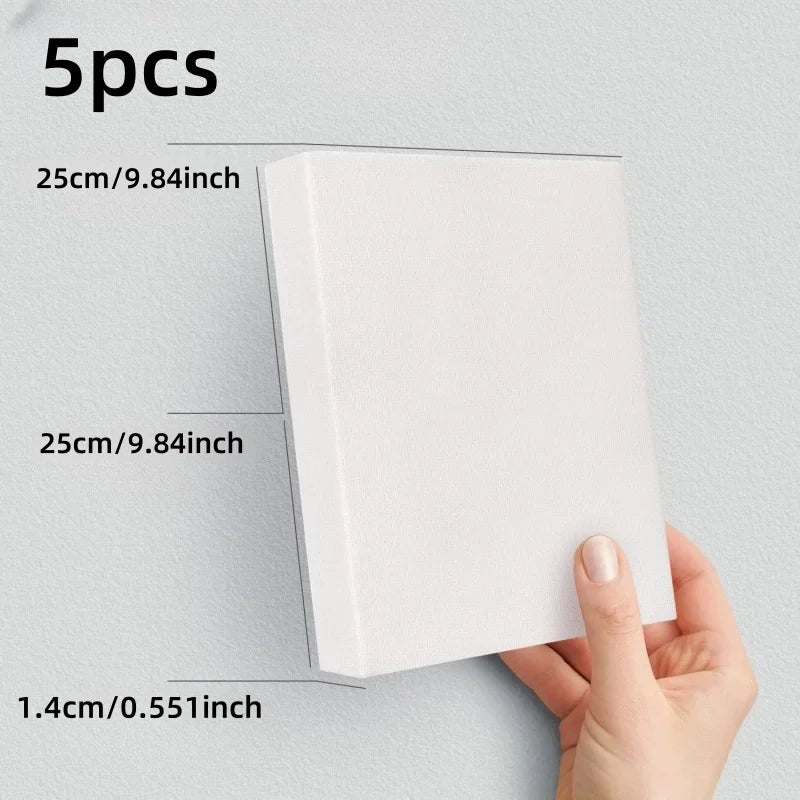 5pcs White Blank Square Artist Canvas Wooden Board Frame Cotton Artist Canvas Boards for Oil Painting Acrylic Watercolor - 5p