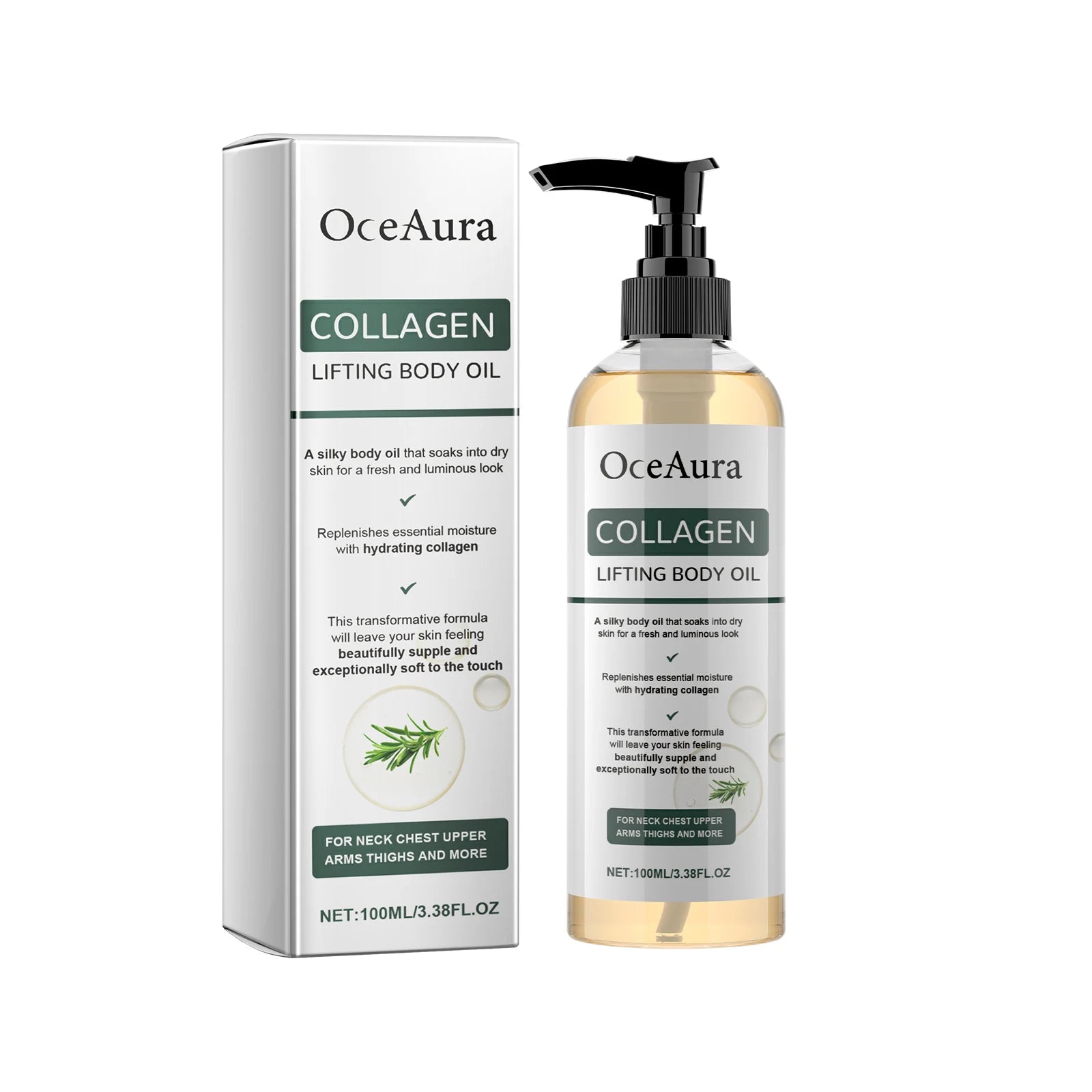OceAura Collagen Body Oil Tighten Skin Elasticity Increased Moisturizing Body Smooth Non-greasy Rosemary After Shower Body Oi