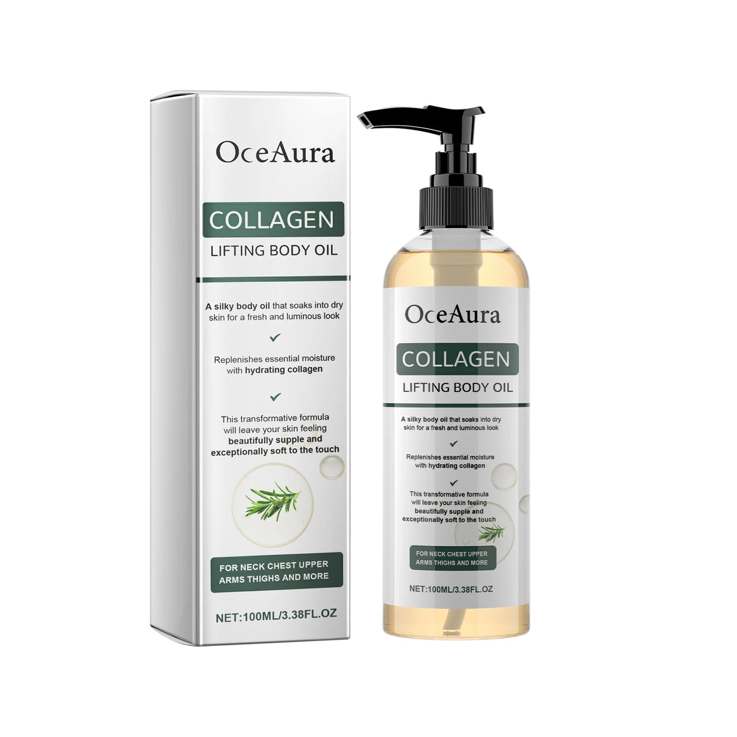 OceAura Collagen Body Oil Tighten Skin Elasticity Increased Moisturizing Body Smooth Non-greasy Rosemary After Shower Body Oi