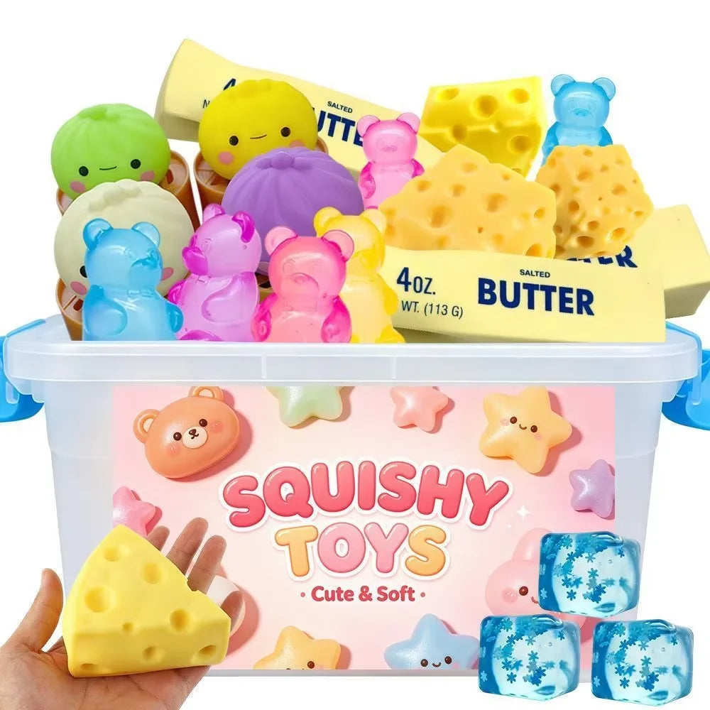 100+ Pieces Assorted Squishy Figures Blind Box Surprise Toys, Slow Rising Soft Fidget Toys Featuring Giant Gorilla, Moai Head