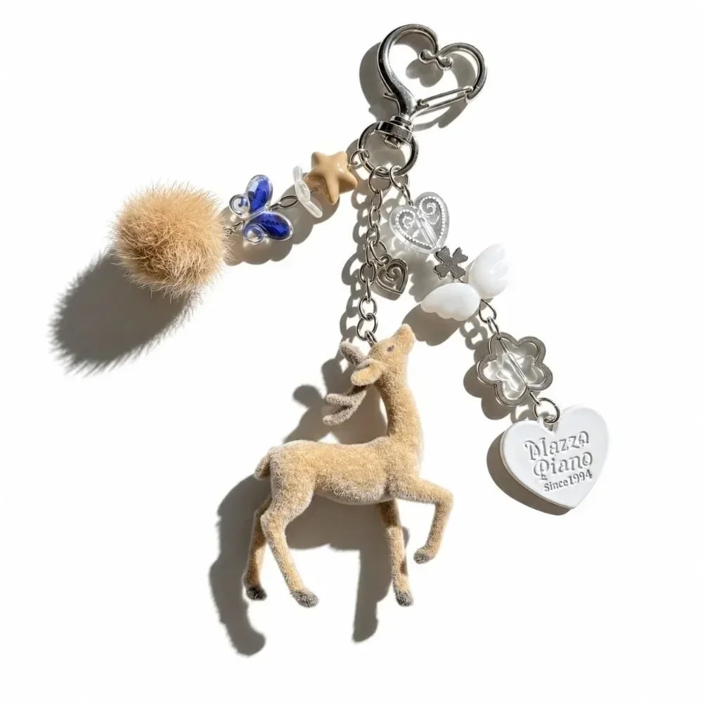 Cute Portable Deer Keychain 11.5cm Length Korean Style Phone Charms Handmade DIY Bead Case - Brown