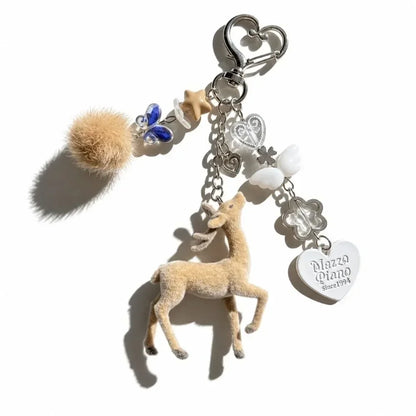 Cute Portable Deer Keychain 11.5cm Length Korean Style Phone Charms Handmade DIY Bead Case - Brown