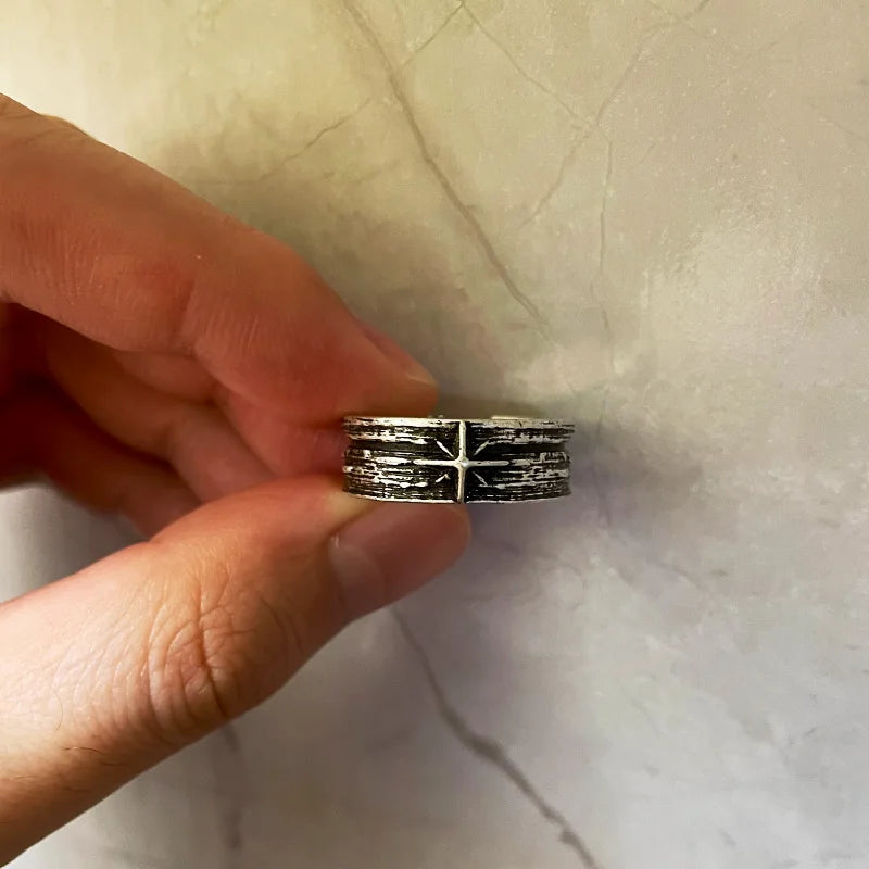Retro Stary Night Art Ring For Men Silver Color Punk Gothic Adjustable Open Ring Rock Handmade Unisex Jewelry Accessories Gif
