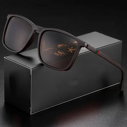 Classic Square Men's Sunglasses Comfortable Lightweight Black Frame Glasses Ideal for Travel Photography Gifts - Brown