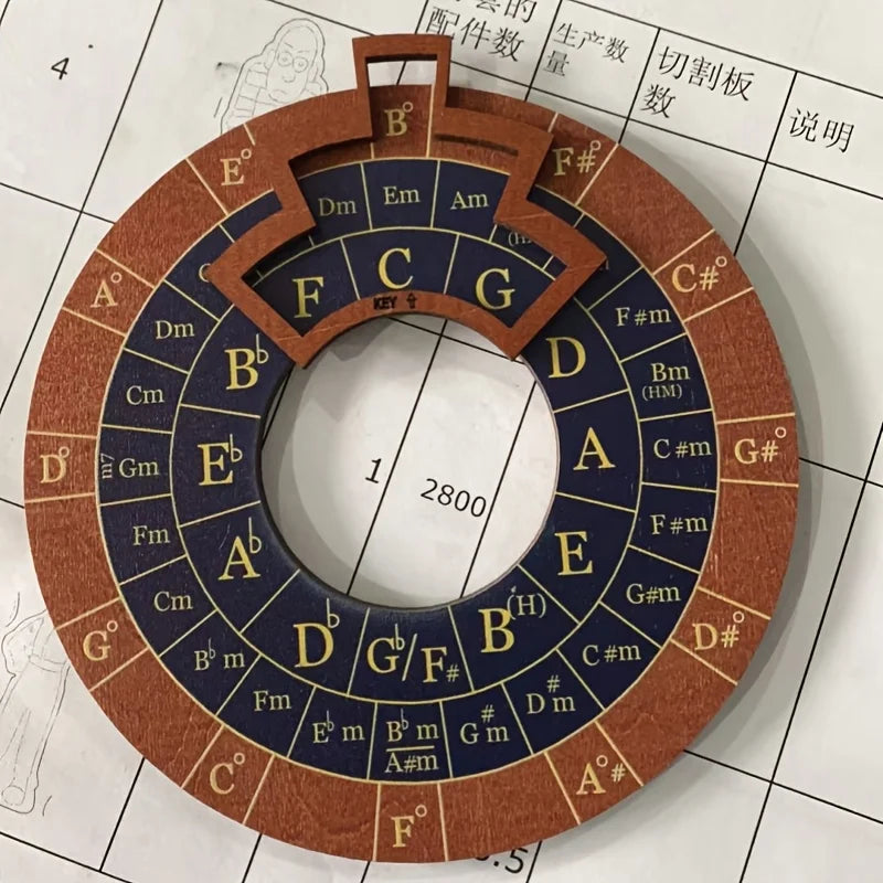 Circle of Fifths Wooden Melody Tool, Music Theory Chord & Scale Disk, Turntable for Learning, Teaching & Practice
