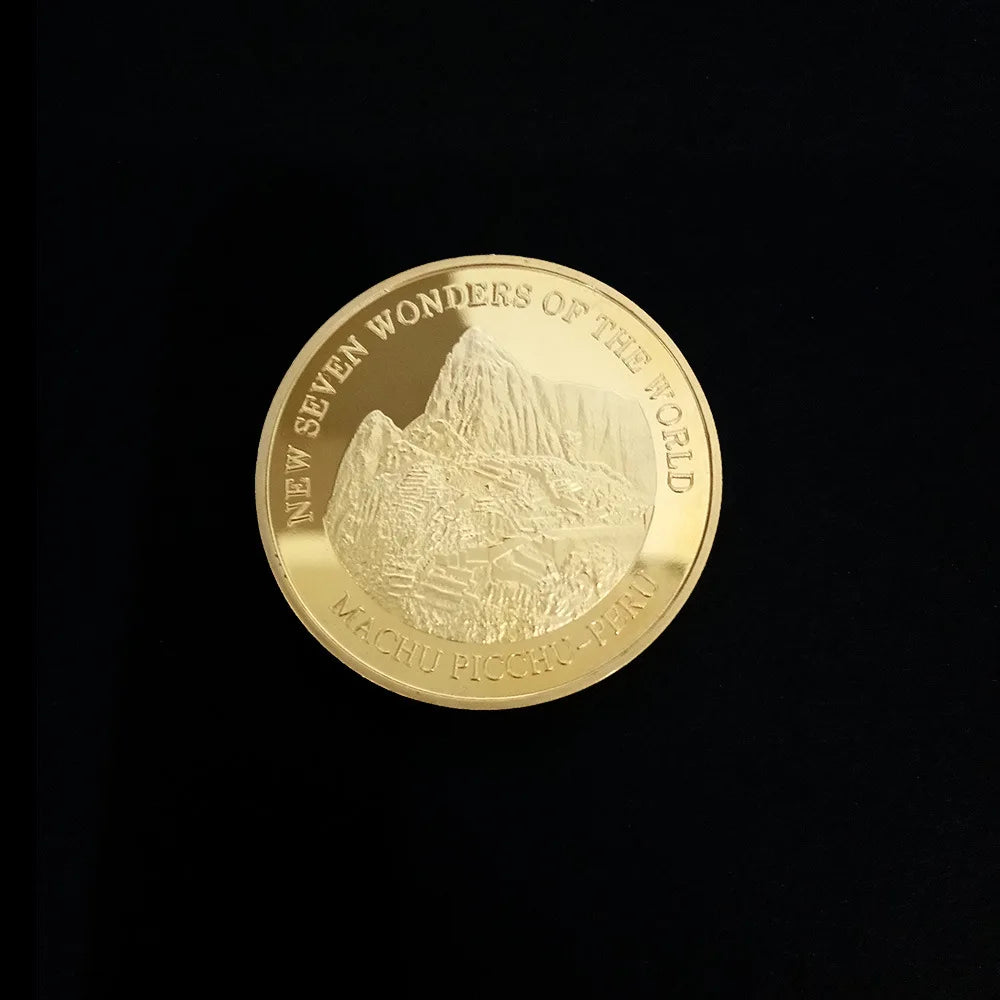 Seven Wonders of The World Coin Collection Gold-plated Commemorative Badge Travel Collection Coin - D