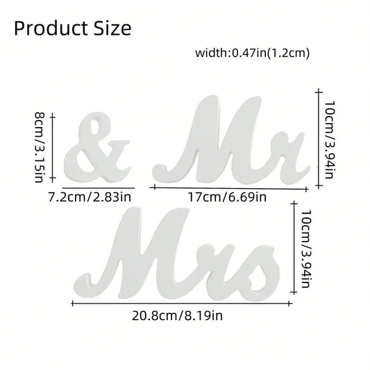 3pcs/set Wooden Mr & Mrs Sign Decoration For Wedding Party, Ceremony Check-In Desk, Dining Table, Suitable For Home, Hotel De