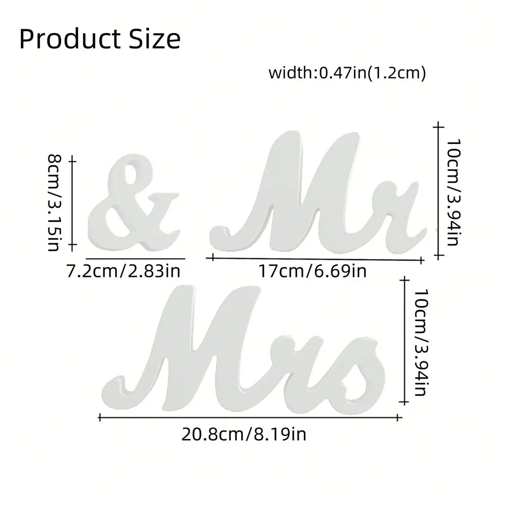 3pcs/set Wooden Mr & Mrs Sign Decoration For Wedding Party, Ceremony Check-In Desk, Dining Table, Suitable For Home, Hotel De
