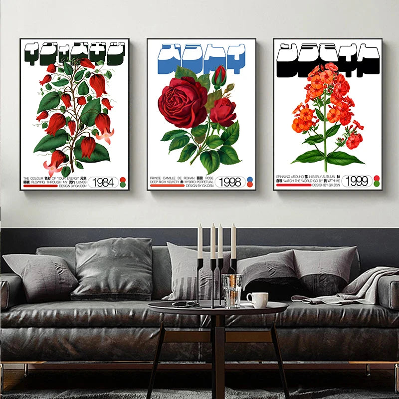 Classic Canvas Art Japanese Vintage Rose Flowers Fruits Trees Poster Mid Century Art Coffee House Bar Room Wall Decor No Fram