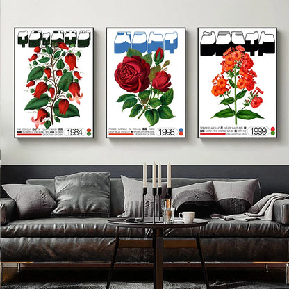 Classic Canvas Art Japanese Vintage Rose Flowers Fruits Trees Poster Mid Century Art Coffee House Bar Room Wall Decor No Fram