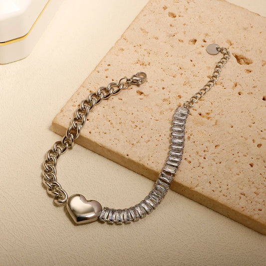 Stainless Steel Heart-shaped Ladies Elegant Bracelet For Women Crystal Bangle
