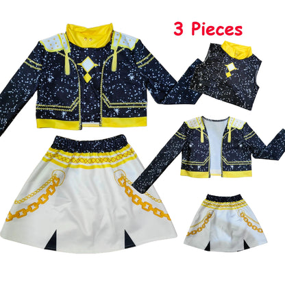 Kids Anime Cosplay Girl Costume Group Idol Singer Performance Show Black Golden Costume Child Halloween Party Clolthes Outfit