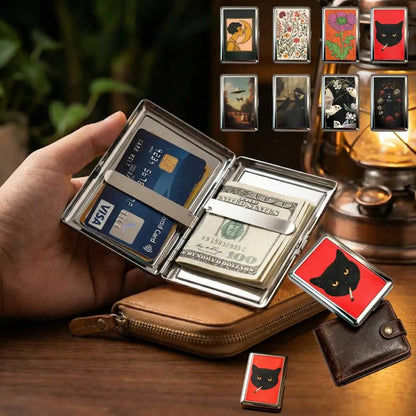 Vintage Style Metal Cigarette Carrying Case Art Deco Design Versatile Card & Cash Case Easy Snap Gift Idea for for Women and 