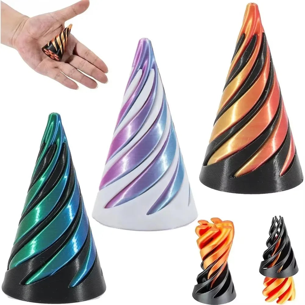 3D Printed Spiral Cone Pyramid Passthrough Sculpture Pass Through Pyramid Toy Mini Vortex Thread Illusion Cone Spiral Ornamen