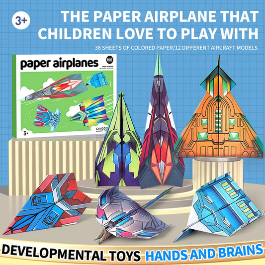 Paper Airplane Kits with 12 Classic Designs, Colorful Origami Paper, World Record Paper Planes, Airplane For School Students(