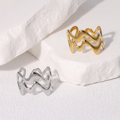 Stainless Steel Irregular Wave Rings for Women Men Creative Gold Color Adjustable Opening Rings Female Statement Jewelry Gift