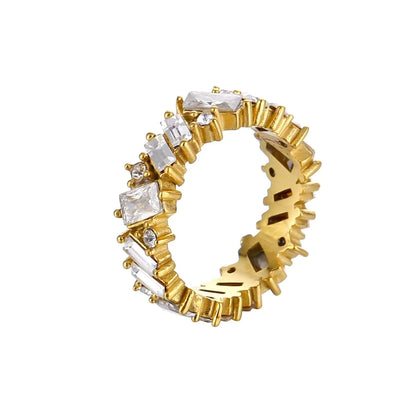 Stainless Steel Ring for Women Inlaid Zircon Rings Waterproof Romantic Fashion Jewelry - A109 Gold / 7