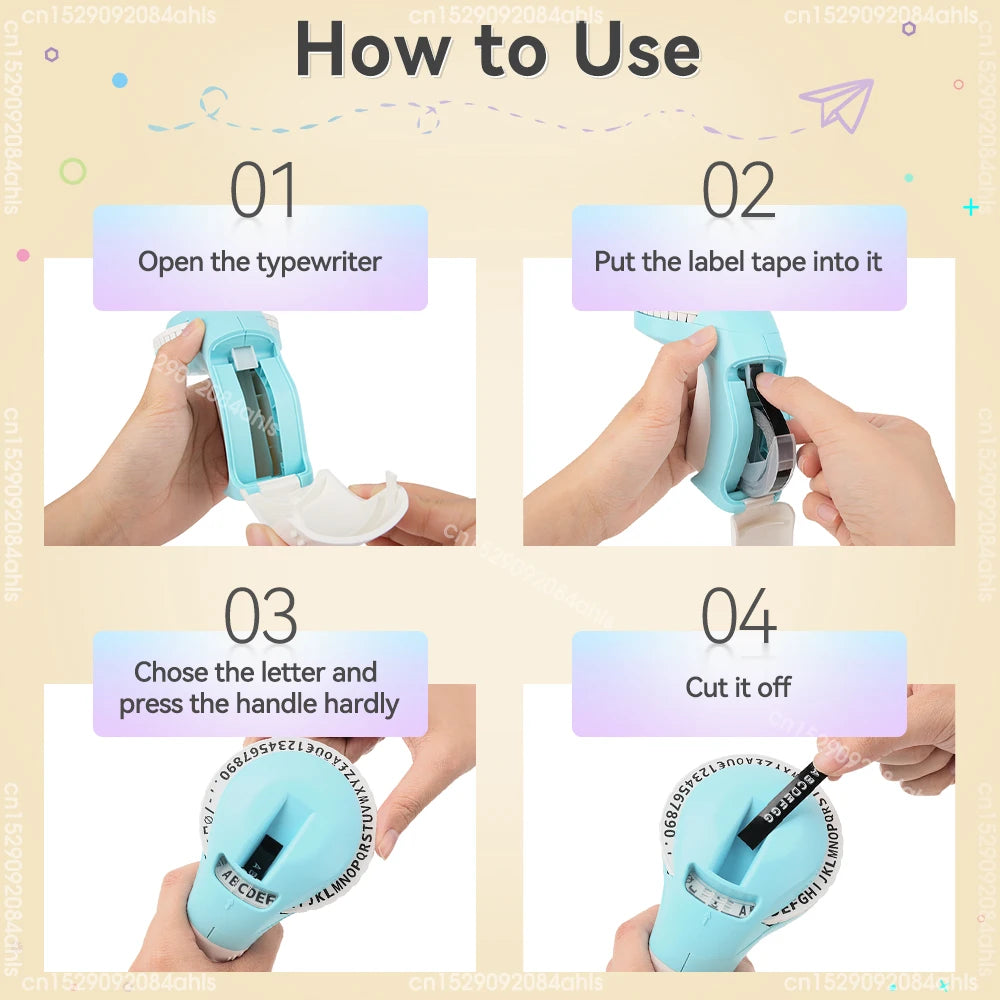 3D Embossing Label Printer B90 Manual Typewriter Handheld 3D Embossing Labeller Similar as Dymo 12965 Label Maker or 5PK Labe