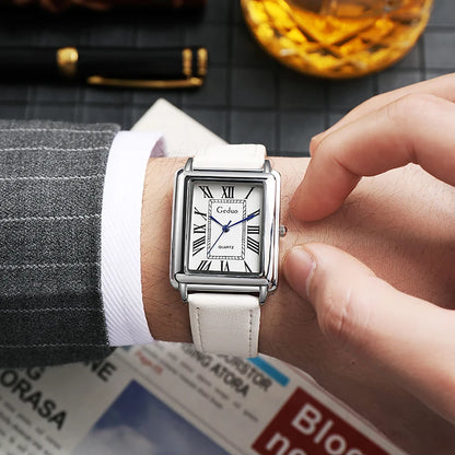 Fashion Men's Quartz Wristwatch Leather Strap Watch - white