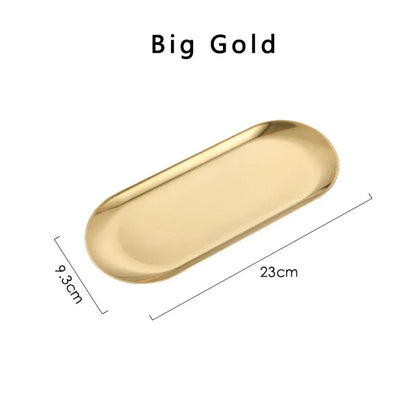 Stainless Steel Gold Dining Plate Dessert Plate Nut Fruit Cake Tray Snack Kitchen Plate Western Steak Kitchen Plate Dish - L 