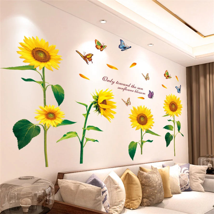 DIY Purple Lavender Living Room Wall Stickers Decor Self-adhesive Flowers Butterfly Wall Decals Mural Bedroom Home Decoration