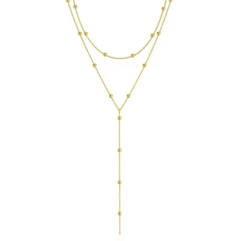 New Gold Color Lariat Layering Necklace for Women Double Laryered Long Chain Drop Pendant Choker Necklaces Fashion Jewelry Gi